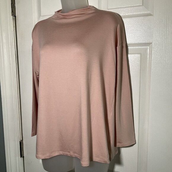 Eileen Fisher NWT Funnel Neck Box Top PS Blush Pink Loungewear Casual Oversized - Picture 2 of 12